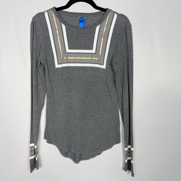 Kit and Ace Womens 6 Gray Square Striped Long Sleeve Tshirt Gold White Cashmere - Picture 1 of 11
